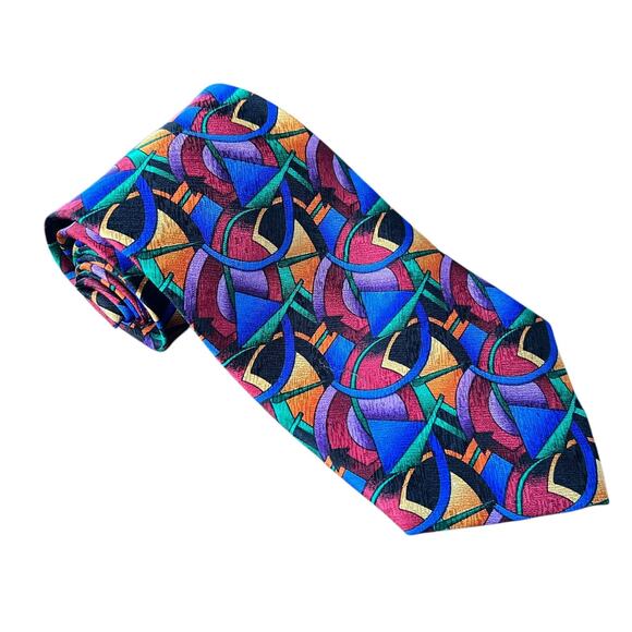 J. Garcia Clockwork Collection Abstract Geometric Silk Tie Blue Black - Picture 1 of 7